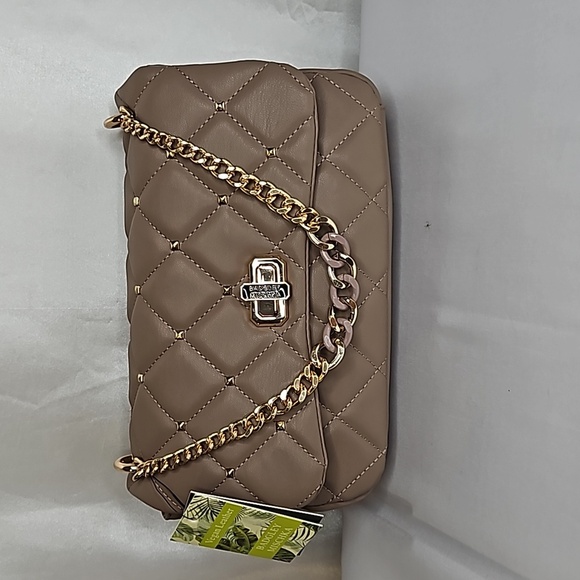 Badgley Mischka Crossbody Diamond Quilted Studded Taupe gold chain NWT - Picture 2 of 6